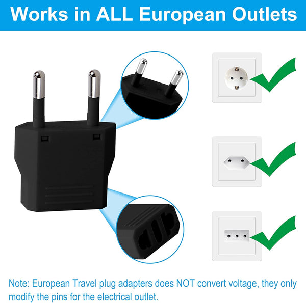 CP-4MM Black , MVO American USA to European Outlet Plug Adapter(Upgrade Black)