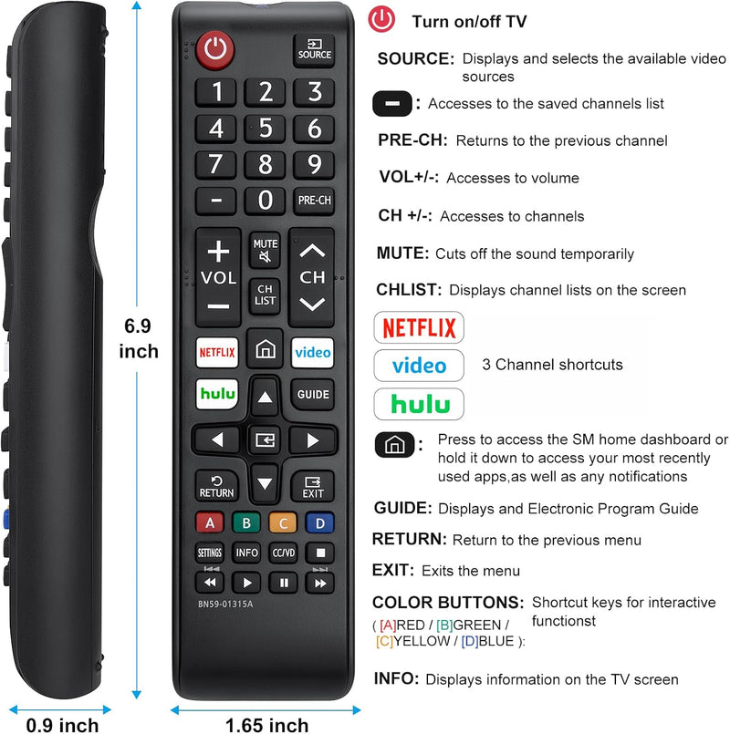Samsung TV Remote, MVO New Universal Remote for All Samsung TV Remote, Replacement Compatible for All Samsung Smart TV, LED, LCD, HDTV, 3D, Series TV
