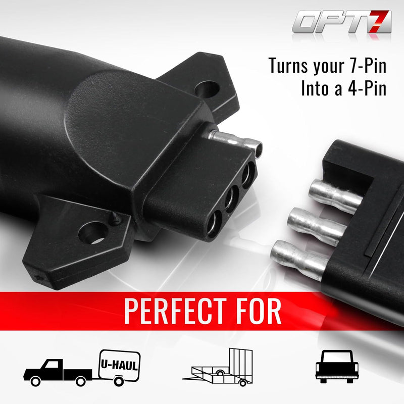 73012 7 Pin to 4 Pin Trailer Adapter w/Secure Tab, 7 Way Blade to 4 Way Flat Trailer Light Connector for Pickup Truck Trailer Tow Hitch, 3.75" Long x 1.75" Diamete