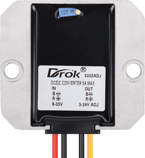 VRUD8-35-3-24-5A, MVO  Adjustable Voltage Regulator, IP68 Waterproof DC to DC Buck Converter 8-35V to 3-24V 5A,
