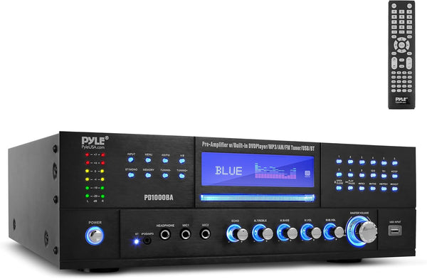 PD1000BA, MVO  Pyle 4-Channel Wireless Bluetooth Power Amplifier - 1000W Stereo