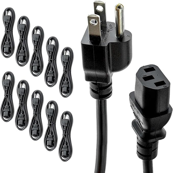 GPW C1-10pk UL Approved 6ft Universal Power Cord (10 Pack) - IEC C13 to NEMA 5-15P Computer Monitor Cable for IT Departments, Data Centers & Bulk Purchasing - 18AWG 10A 125V