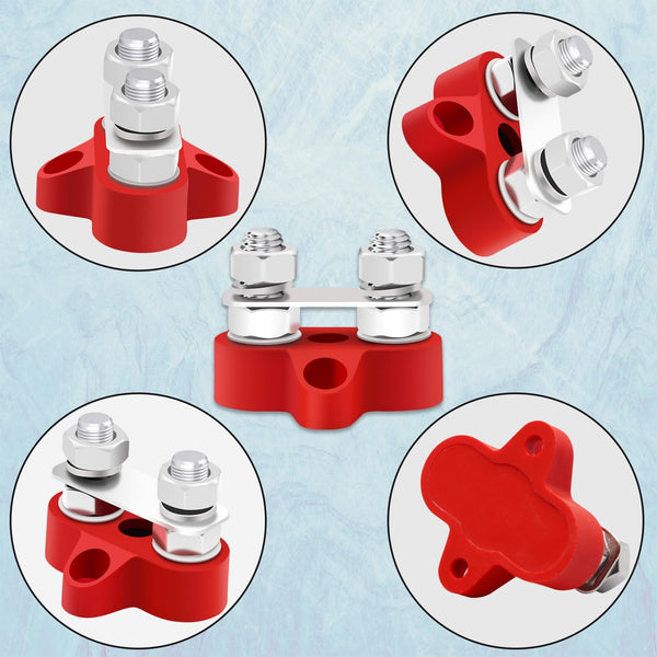 IS-8MM-1R, MOV RED 200A 12V Bus Bar Marine 5/16" (M8) Dual Studs Power Distribution