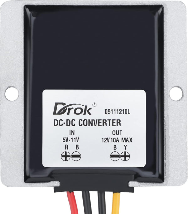 VRU5/11-12-10A, MVO 5V to 12V Step Up Converter - Waterproof DC Boost Converter 5V-11V to 12V, Voltage Regulator 10A 120W