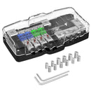 FH-MID4G-CC, Gual Fused Power Distribution Block Car Audio 4 Way MIDI(Mini-ANL) Fuse Block 12V 0/4 Gauge with Ground for Auto UTV Boat Stereo Amp