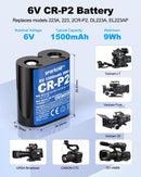CR-P2 Lithium 6v Battery CR-P2 Battery, 6V 1500mAh High Capacity Li-MnO₂ Camera Battery Replaces 223A, 223, 2CR-P2, DL223A, EL223AP