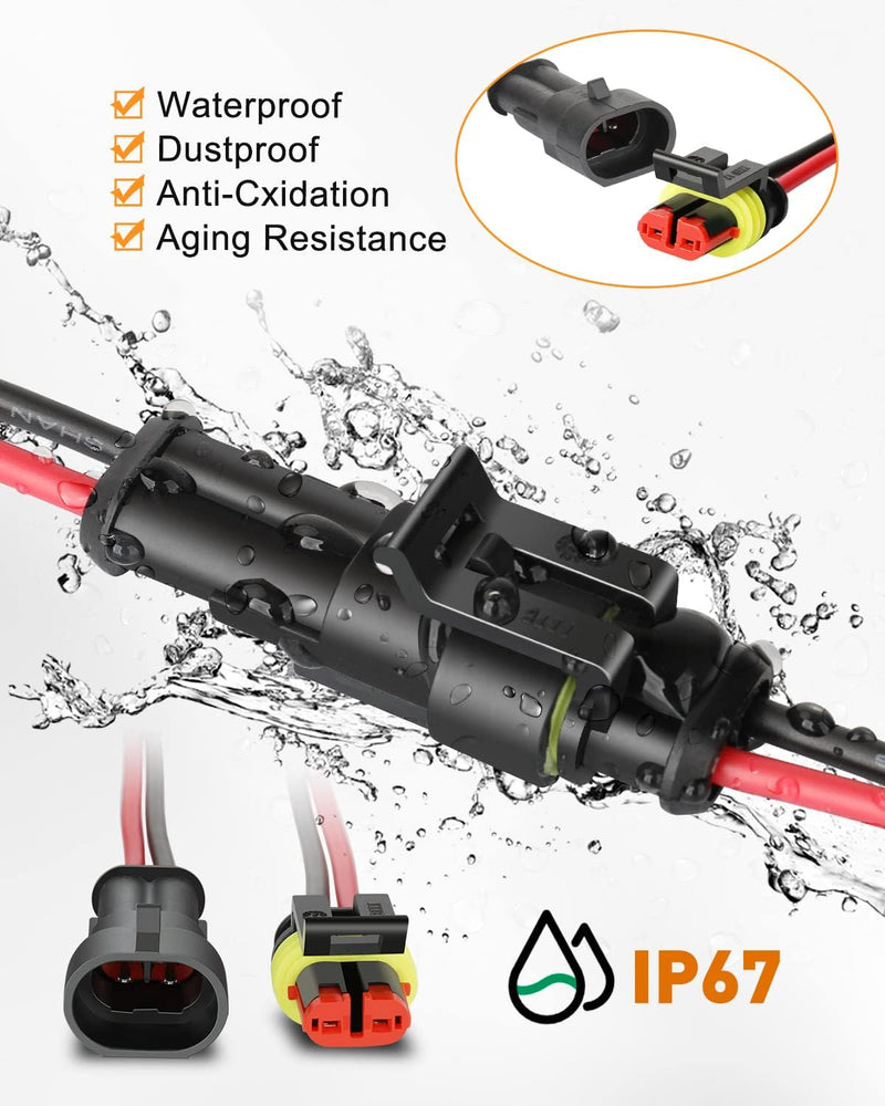 MVQCK-2-WP 2 Pin Connector Waterproof，16 AWG 2 Wire Connectors, Automotive Electrical Connectors Male And Female Way With Heat Shrink Tubing For Car Truck Boat Wire Connection