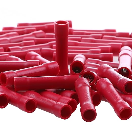 65-1230, Philmore UL Listed Red Butt Connectors Crimp Splice Terminals 100 pcs 22-16 AWG Electrical Connector, Fully Insulated PVC Wiring Crimps Terminal