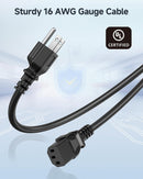 AC14-16GA--15FT, SHX 16 AWG 3 Prong Long Computer Power Cord - 15ft, 13A Monitor Power Cord Replacement, AC Cable, NEMA 5-15P to IEC C13, Black