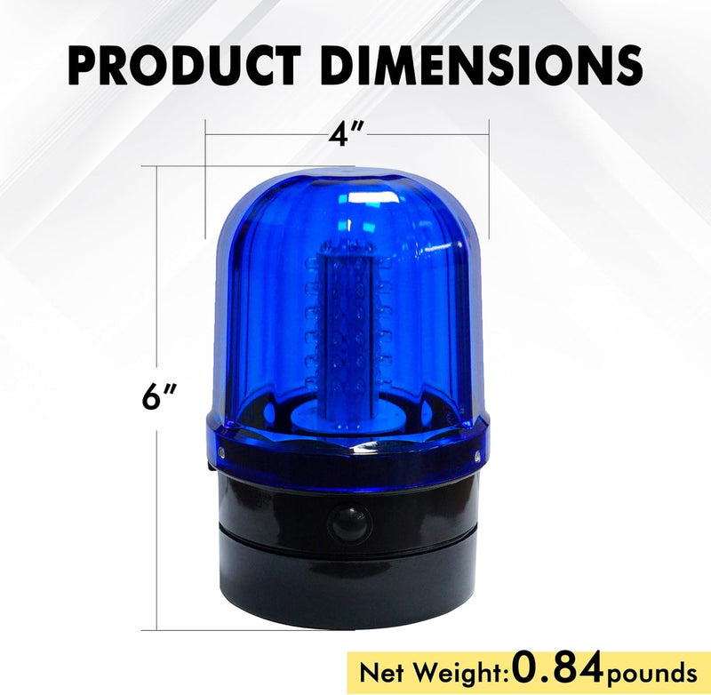 Beacon Blue, MVO 6" Rotating Flashing Light, Blue LED Strobe Rotating Beacon Light with Magnetic Base