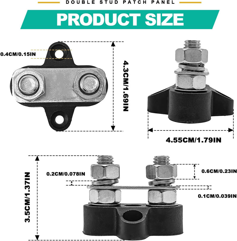 IS-10MM-2B, MVO 12V 250A Battery Power Distribution Block 3/8" Black Dual Studs