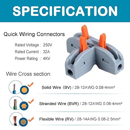 Wago T Tap 3 3 Way T-Shaped Lever Nut Wire Connectors Nuts Terminal Connectors Compact Splice Wire Conductor Connectors for Wiring AWG 28-12