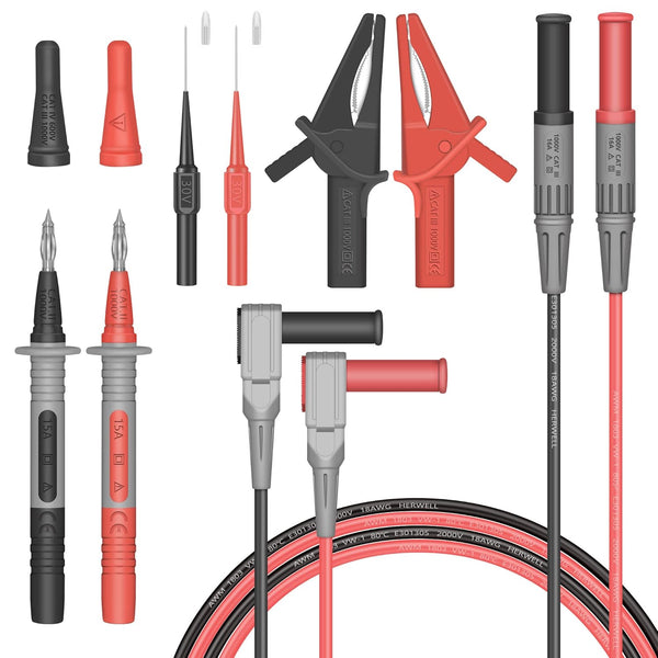 Test Lead Kit Test Leads Set HANDSKIT Double Insulated Electrical Multimeter Test Lead Kit, Test Leads Probes 4mm Banana Plug with Alligator Clips 30A and Needle Probe 0.7mm