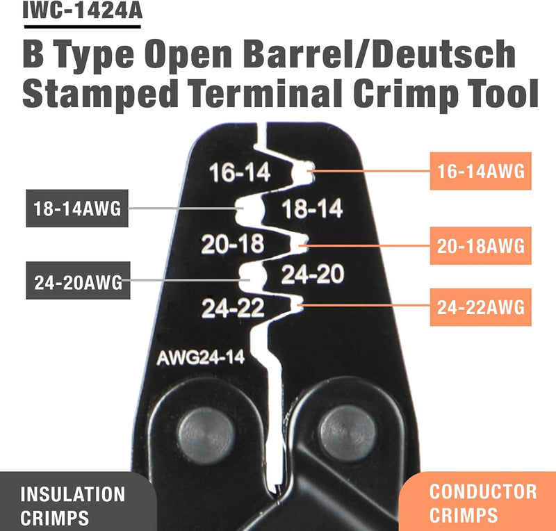 MVSN-28B Crimping Tools for Deutsch DT Series Stamped & Formed Contact, Open Barrel Terminal Crimping Tool, AWG14 to AWG24 Wire Crimper