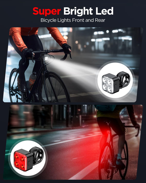 5576 Bike Light, MVO  Bike Lights Set, Rechargeable Bicycle Lights Front and Rear, 4 Light Mode Options, Bike Headlight, IPX4 Waterproof