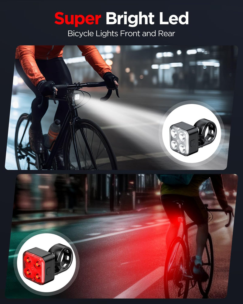 5576 Bike Light, MVO  Bike Lights Set, Rechargeable Bicycle Lights Front and Rear, 4 Light Mode Options, Bike Headlight, IPX4 Waterproof