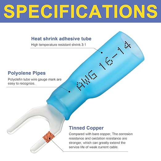 MVO 770222L-25 Heat Shrink Insulated Spade Terminal 16-14 AWG #10 Blue 25pk