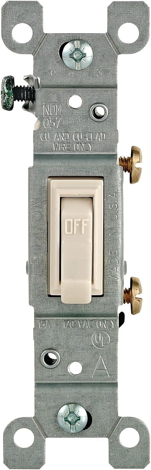 Leviton 1451-2TM 15 Amp, 120 Volt, Toggle Framed Single-Pole Ac Quiet Switch, Residential Grade, Grounding