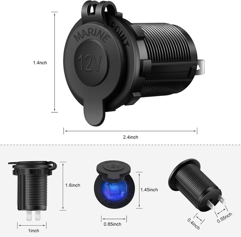 MV12VRCTT 12V Cigarette Lighter Socket, Car Marine Motorcycle ATV RV Lighter Power Outlet Socket Replacement 12 Volt Waterproof Plug(Blue) 12VRCTT