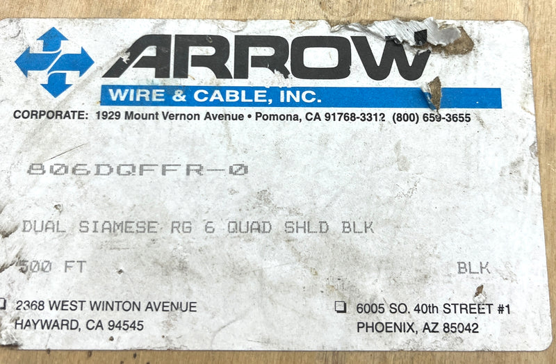 806DQFFR-0-25FT, Arrow Dual RG6 Quad Shielded Siamese Coax Cable ~ Per 25 Foot