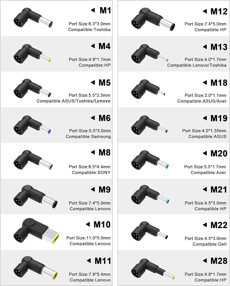 Universal Laptop AC to DC Power Supply Cord 15V-20V