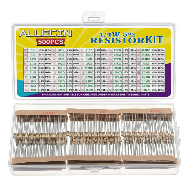 Resistor Kit QW 50 Values 1/4W 0 Ohm to 10M Ohm ±5% Carbon Film Resistor Assorted 1/4 Watt Common Fixed Resistors Assortment Kit