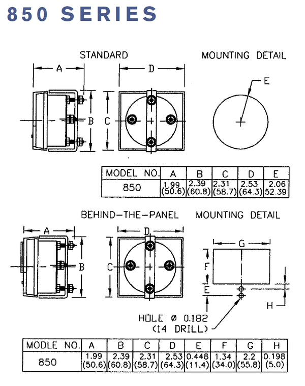 Shurite 8308Z, 0-150mA DC Analog Meter 2.5" x 2.3" Panel Face, 2" Round Body