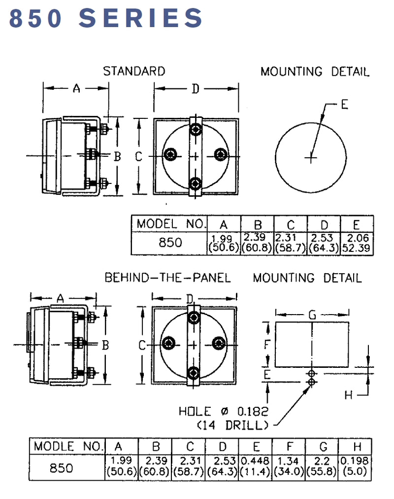 Shurite 8308Z, 0-150mA DC Analog Meter 2.5" x 2.3" Panel Face, 2" Round Body