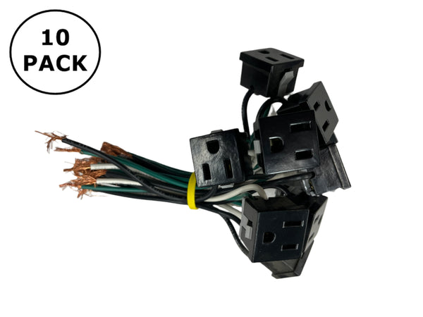 8545 Black-10PK, MVO PANEL Mount 5-15R AC Sockets w/ 6" Wire Leads ~ 10 Pack