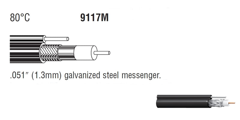 25' Belden 9117M, RG6 Broadband CATV 75 Ohm Coax w/18AWG Messenger Wir ...