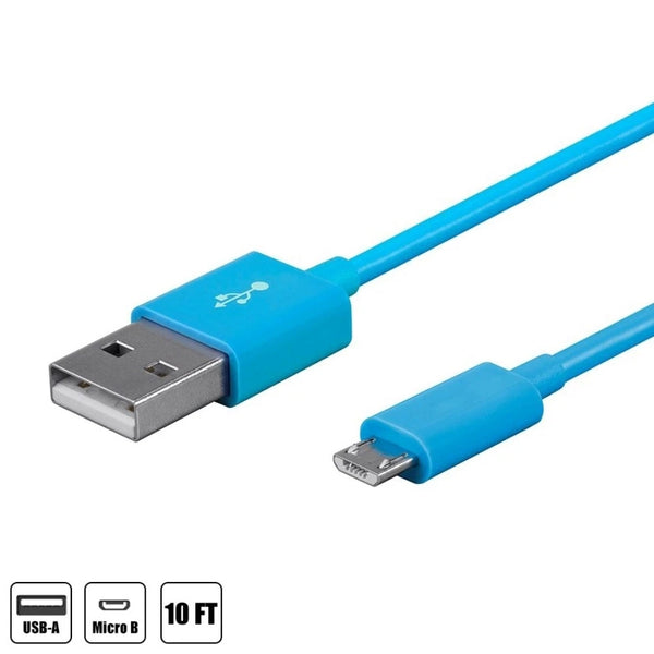 Android Charge Cord-10, MVO USB A to Micro USB Cable 10FT Charging Cord Blue