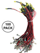 B4303F7-100PK, 12 Volt DC 5mm Yellow LEDs Pre-Wired with 7.9" Leads w/ Resistors