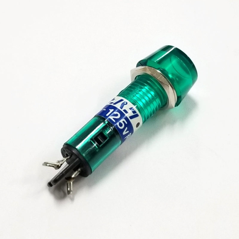BN-5701-1-G, Sato 12mm Round Green Flat Top Neon Indicator Light 100V ~ 125V