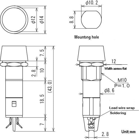 BN-5701-1-G, Sato 12mm Round Green Flat Top Neon Indicator Light 100V ~ 125V