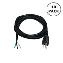 C26-10PK, GPW 8 Foot 18/3 Black Cord NEMA 5-15P Male to Stripped Ends ~ 10 Pack