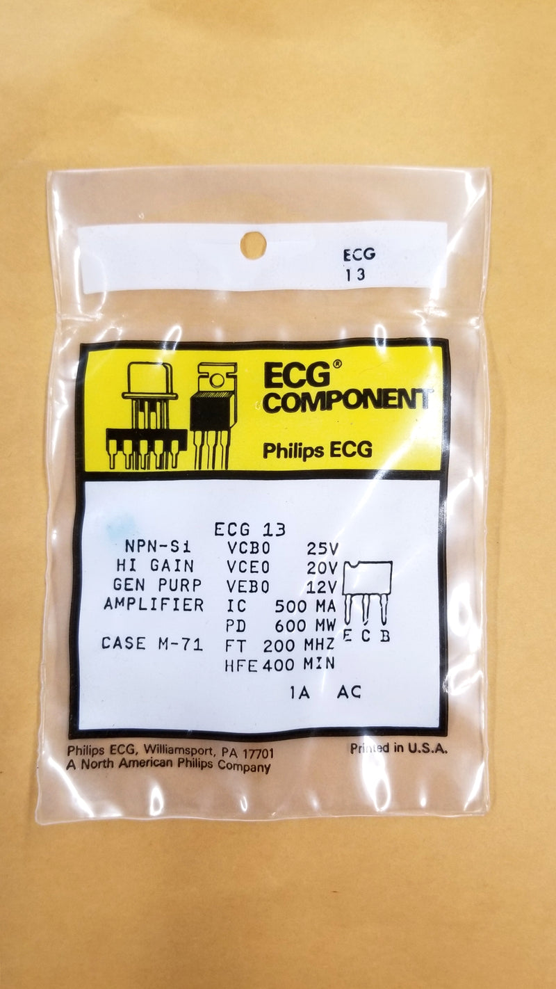 ECG13, 500mA @ 25V NPN Silicon Low Voltage Amplifier Transistor ~ M-71 (NTE13)