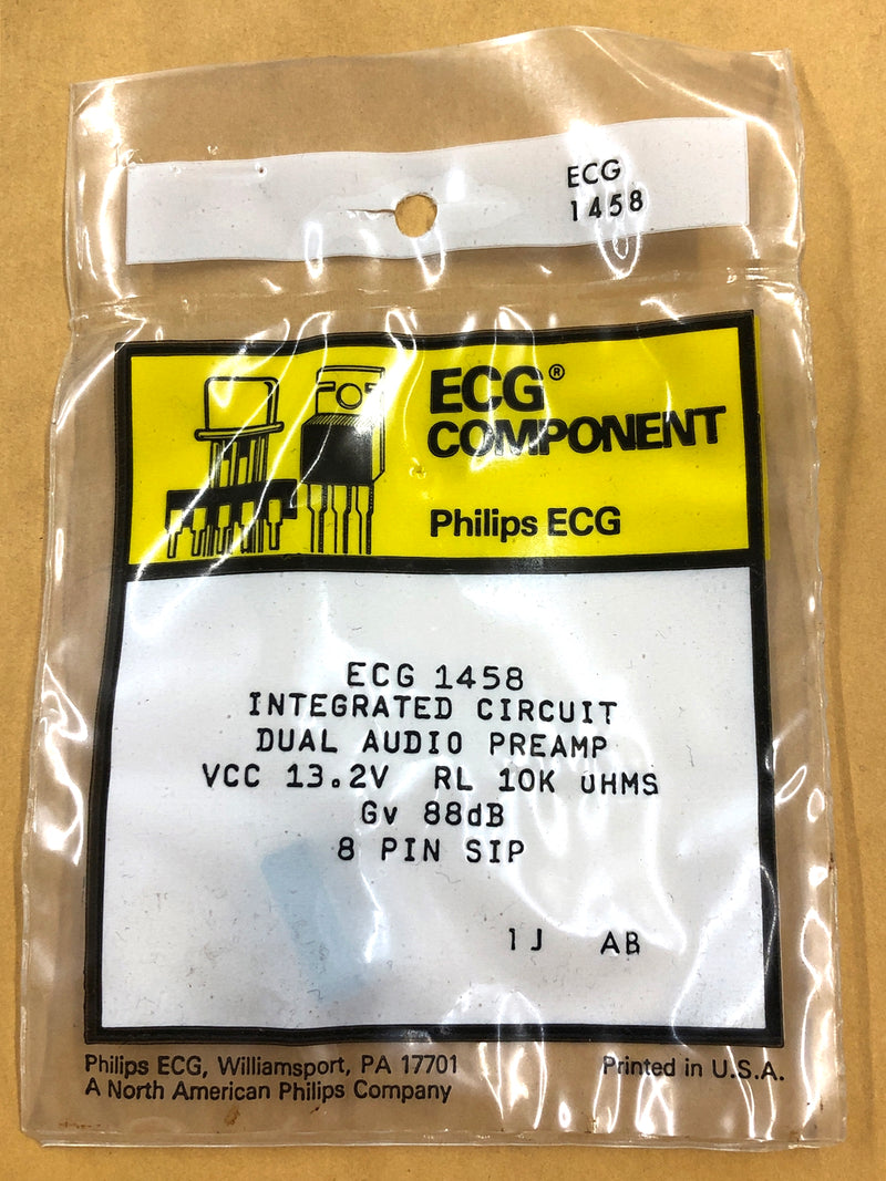 ECG1458, Dual Audio Preamplifier IC ~ 8 Pin SIP (NTE1458)