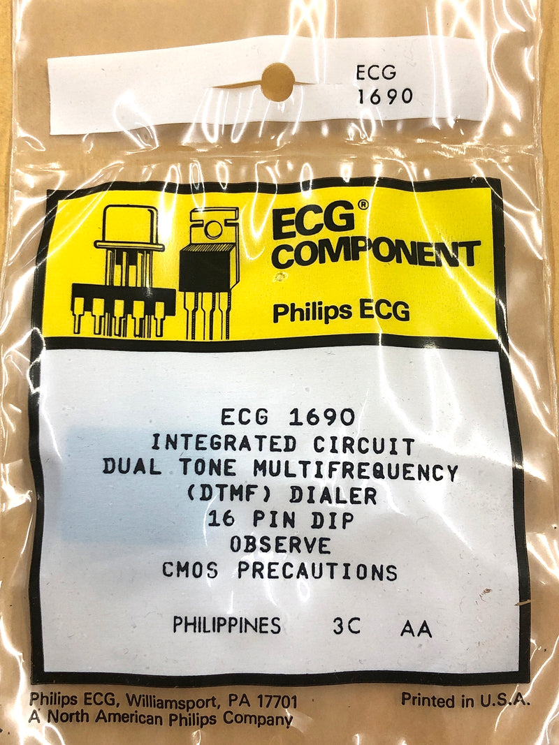 ECG1690, Telephone Dual Tone Multifunction DTMF Dialer IC ~ 16 Pin DIP (NTE1690)