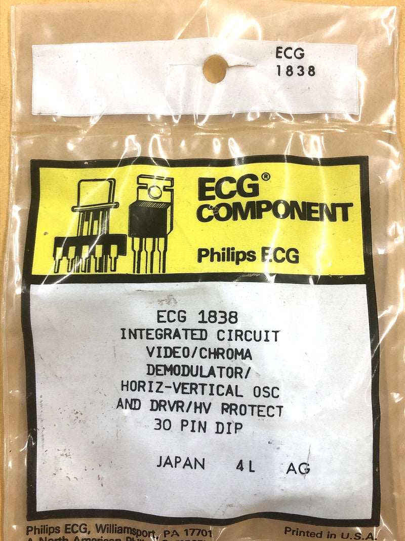 ECG1838, Color TV Video/Chroma/Deflection IC ~ 30 Pin DIP (NTE1838, SK9750)