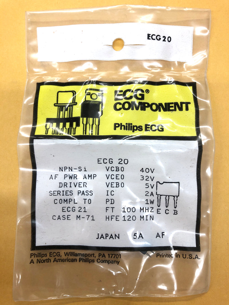 ECG20, 700mA @ 80V NPN Silicon High Power/Low Voltage Transistor ~ M-71 (NTE20)