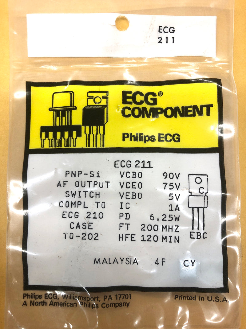 ECG211, PNP Silicon Transistor General Purpose Output & Driver ~ TO-202 (NTE211)