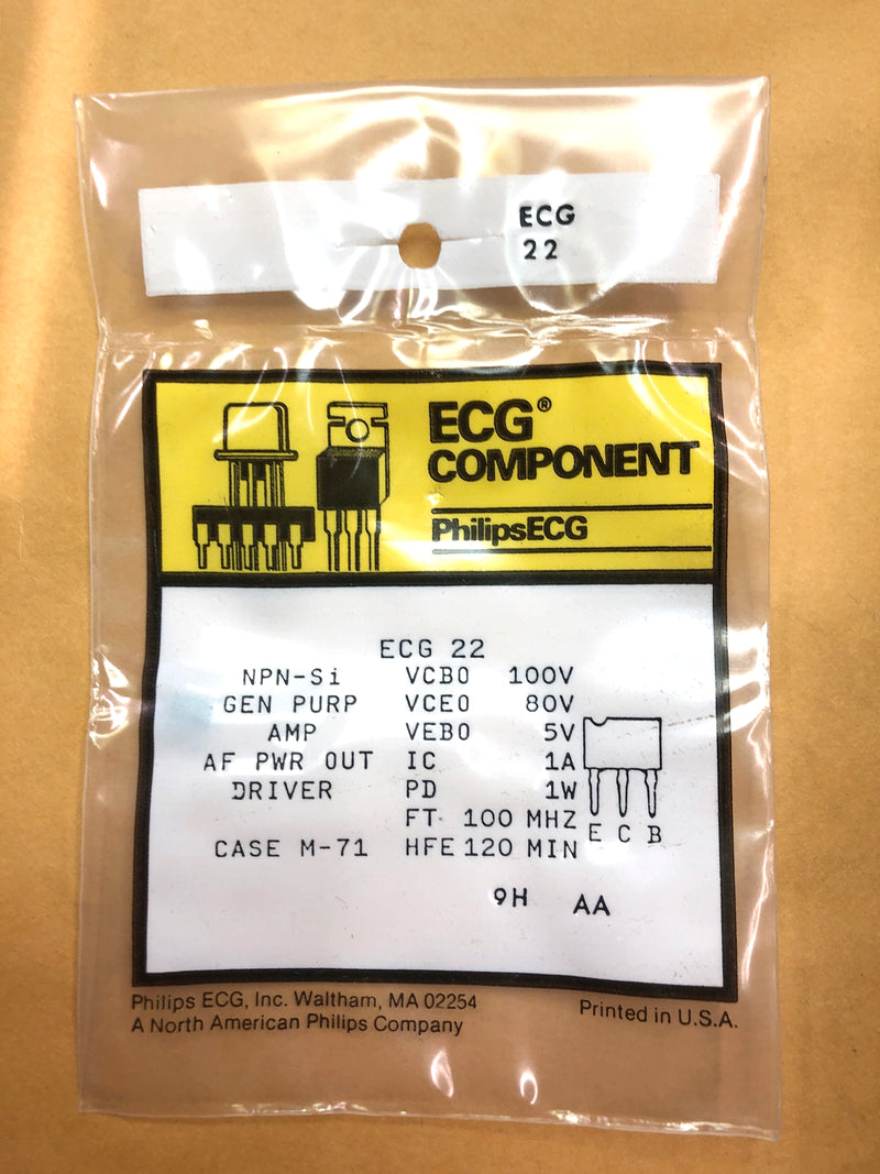 ECG22, 1A @ 100V NPN Silicon AF PO Driver Amplifier Transistor ~ M-71 (NTE22)