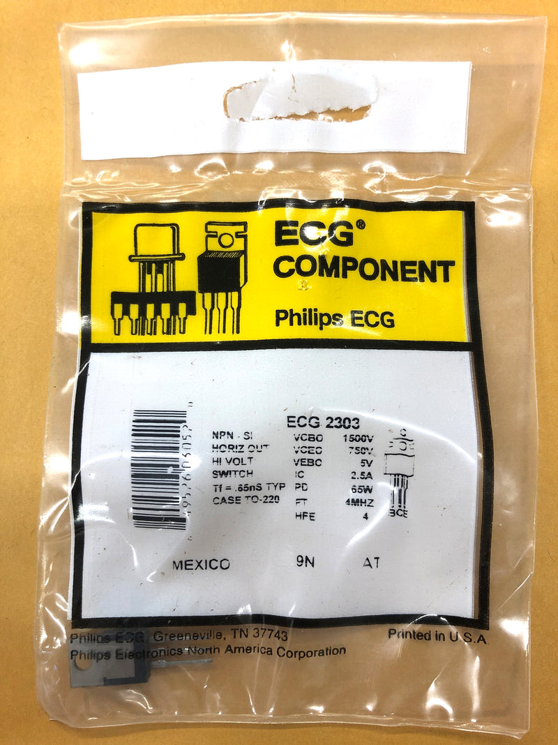 ECG2303, 2.5A @ 1,500V NPN Transistor Horizontal Output ~ TO-220 (NTE2303)