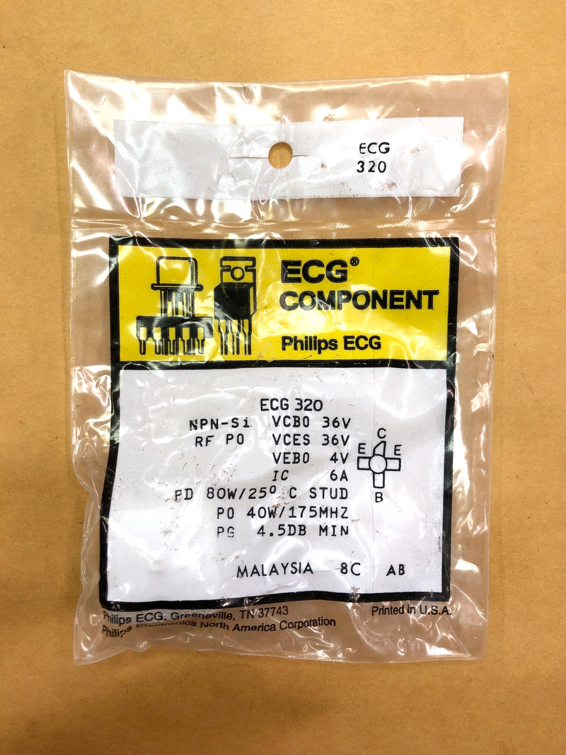 ECG320 NPN Silicon RF Transistor 36V@6A, 40W Max ~ 175MHz. RF-50SS (NTE320)