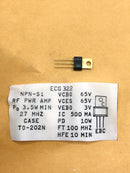 ECG322 NPN Silicon RF Transistor 65V@500mA, 3.5W Min ~ 27MHz TO-202N (NTE322)