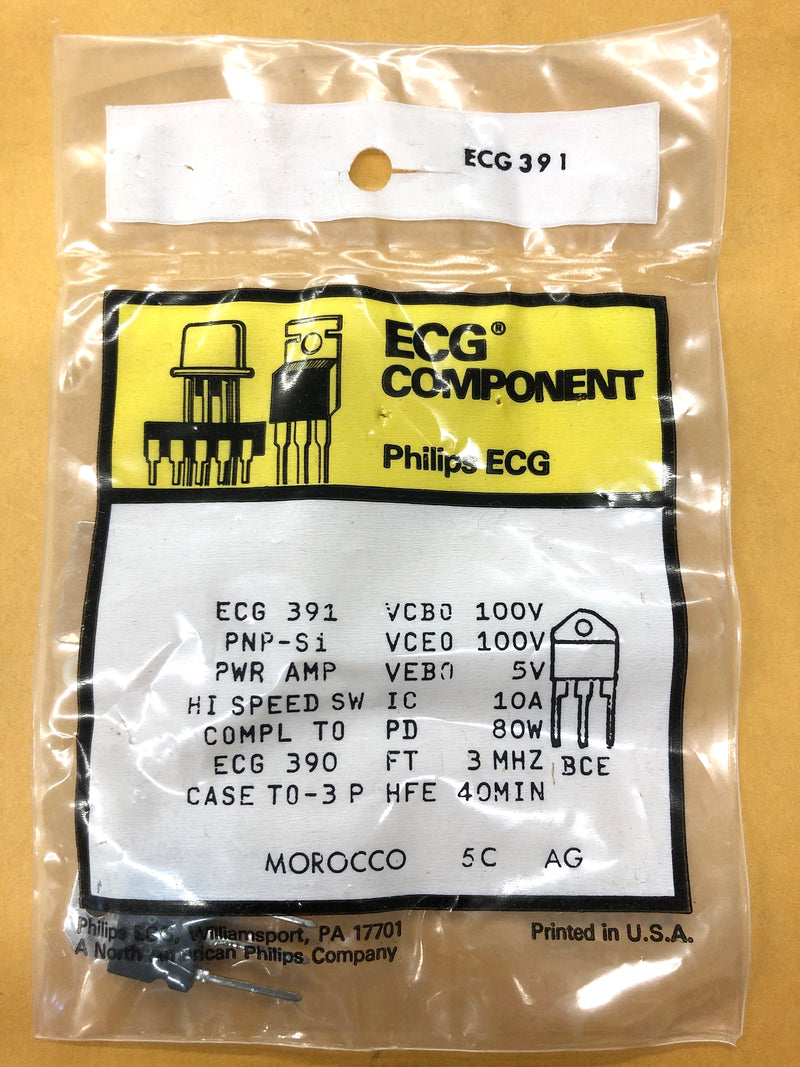 ECG391, 10A @ 100V PNP Silicon Transistor Power Amp & Switch ~ TO-3P (NTE391)
