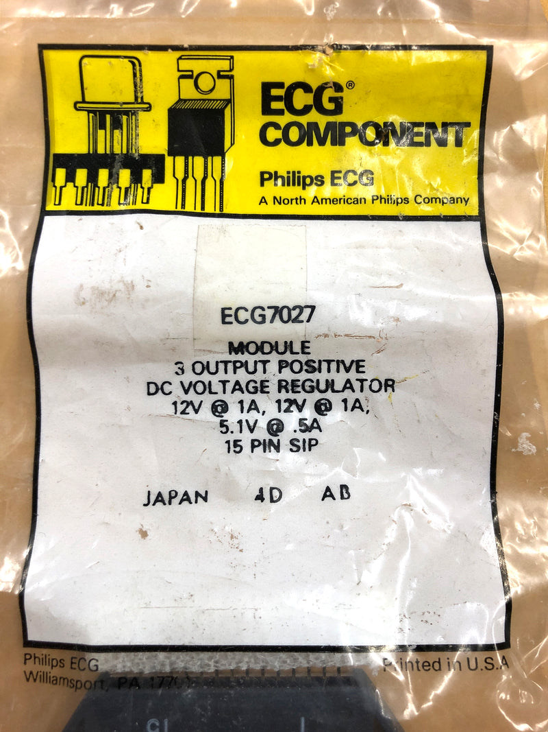 ECG7027, 3 Output Positive Voltage Regulator for VCR IC ~ 15 Pin SIP-M (NTE7027)