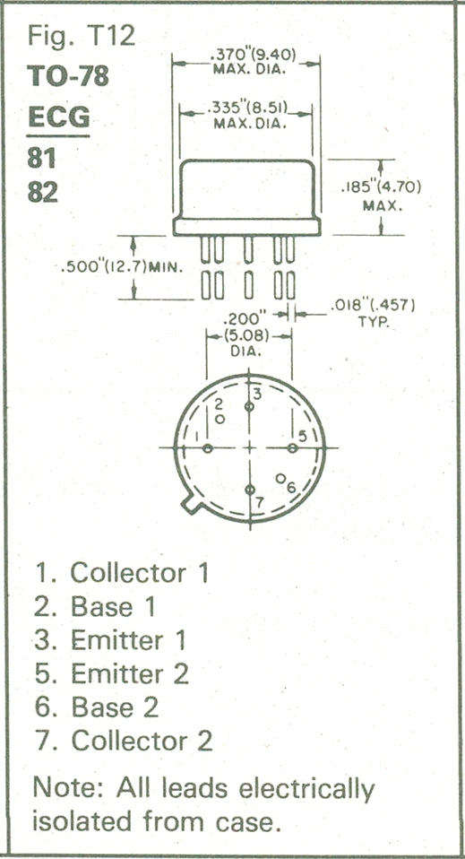 ECG81 Dual NPN Transistor Differential Amplifier ~ 7 Pin TO-78 Metal Can (NTE81)