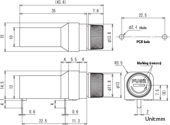 F-110, Sato Parts 3AG Fuse Holder, High Profile Right Angle PC Mount