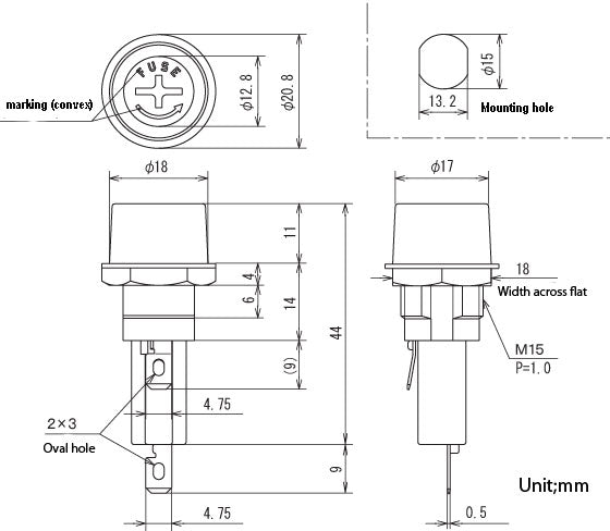 F-130, Sato Parts 3AG Fuse Holder, High Profile Panel Mount with Screw In Cap